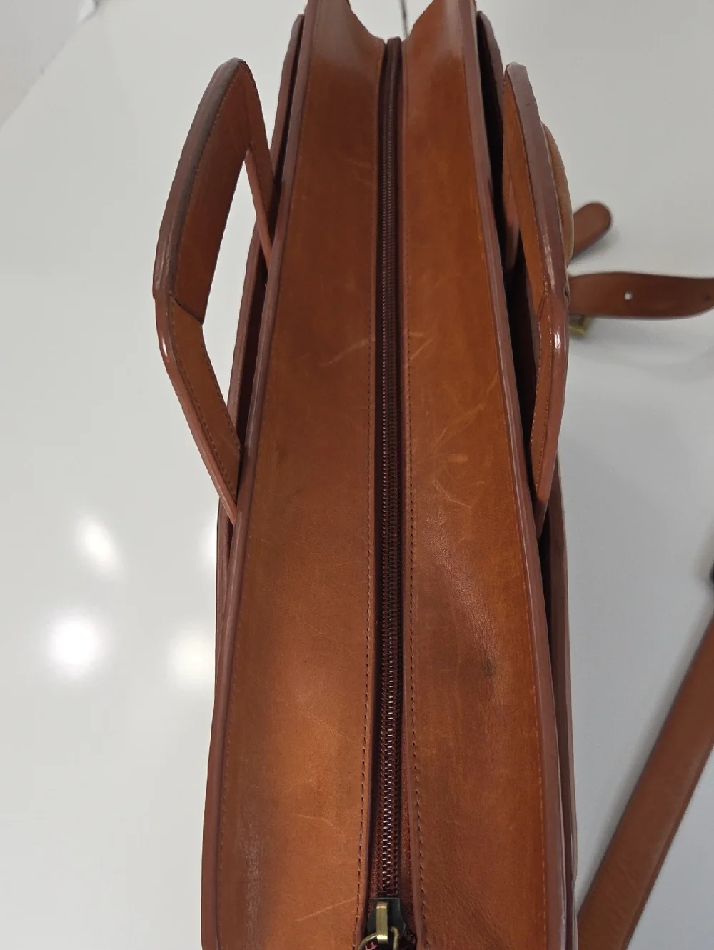 Vintage Levenger Leather Briefcase Messenger Bag Retractable Handles - Brown